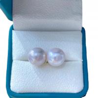 Boucles d'oreilles en perles d'eau douce, Edison-Pearl, avec Argent sterling 925, Rond, bijoux de mode & pour femme, blanc, 10-11mm, Vendu par paire
