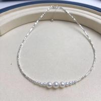 925 Sterling Silver Pearl Necklace Freshwater Pearl with 925 Sterling Silver Round fashion jewelry & for woman white 3-4mm Sold By PC