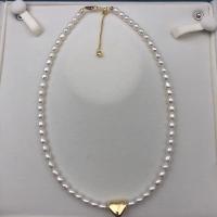 925 Sterling Silver Pearl Necklace Freshwater Pearl with 925 Sterling Silver with 5cm extender chain Heart gold color plated fashion jewelry & for woman white 4-5mm Length Approx 40 cm Sold By PC