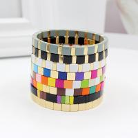 Tibetan Style Bracelet, Square, gold color plated, fashion jewelry & Bohemian style & elastic & stoving varnish & Unisex, more colors for choice, nickel, lead & cadmium free, 6mm, Inner Diameter:Approx 55mm, Sold By PC