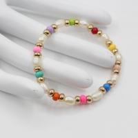 Zinc Alloy Bracelet with Freshwater Pearl gold color plated fashion jewelry & Bohemian style & stoving varnish & for woman mixed colors nickel lead & cadmium free Inner Approx 55mm Sold By PC