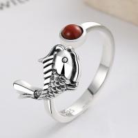 925 Sterling Silver Finger Rings, with Yunnan Red Agate, Fish, Antique finish, fashion jewelry & for woman, nickel, lead & cadmium free, 13mm, Sold By PC
