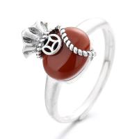 925 Sterling Silver Finger Rings with Yunnan Red Agate Money Bag Antique finish fashion jewelry & for woman nickel lead & cadmium free 14mm Sold By PC