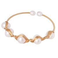 Brass Bracelet & Bangle with Freshwater Pearl gold color plated Adjustable & fashion jewelry & for woman golden nickel lead & cadmium free Inner Approx 55mm Sold By PC