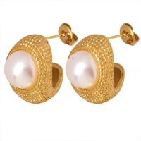 Titanio Acciaio Orecchini, Titantium acciaio, with perla in plastica, gioielli di moda & per la donna, nessuno, 19x15mm, Venduto da coppia