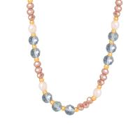 Titanium Steel Necklace with Glass Stone & Natural Stone & Freshwater Pearl with 1.97inch extender chain fashion jewelry & for woman Length Approx 15.75 Inch Sold By PC