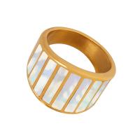 Пальцевидное Кольцо Титановой Стали, титан, с Белая ракушка, ювелирные изделия моды & Мужская & разный размер для выбора, золотой, продается PC