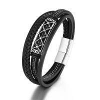 PU Leather Cord Bracelets with 316L Stainless Steel multilayer & for man black Length 21.5 cm Sold By PC