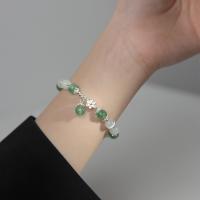 925 Sterling Silver Bangle Bracelet, with Cats Eye, plated, for woman, green, Length:Approx 16 cm, Sold By PC