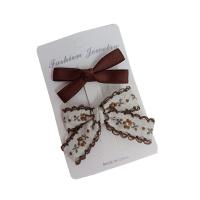 Alligator Hair Clip Cloth with Iron Bowknot 2 pieces & folk style & for children coffee color 6mm Sold By Set