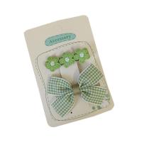 Alligator Hair Clip Cloth with Iron Bowknot 2 pieces & for children green 6mm Sold By Set