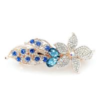 Tibetan Style Pulling Spring Hair Clip, Flower, plated, for woman & with rhinestone, more colors for choice, 90x40mm, Sold By PC