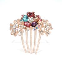 Tibetan Style Decorative Hair Comb, with Resin, Flower, plated, for woman & with rhinestone, more colors for choice, 85x85mm, Sold By PC