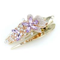 Tibetan Style Hair Claw Clip, Flower, gold color plated, for woman & with rhinestone, more colors for choice, 105x45mm, Sold By PC