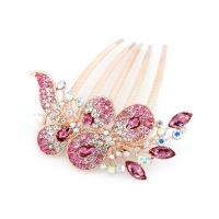 Tibetan Style Decorative Hair Comb, with Resin & Plastic Pearl, gold color plated, for woman & with rhinestone, more colors for choice, 80x80mm, Sold By PC