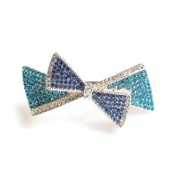 Zinc Alloy Pulling Spring Hair Clip with Resin Bowknot plated for woman & with rhinestone Sold By PC