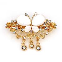 Zinc Alloy Pulling Spring Hair Clip with Cats Eye gold color plated & for woman & with rhinestone Sold By PC