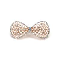 Zinc Alloy Pulling Spring Hair Clip with Plastic Pearl rose gold color plated & for woman & with rhinestone Sold By PC