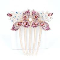 Zinc Alloy Decorative Hair Comb with Resin & Plastic Pearl Flower gold color plated Korean style & for woman & with rhinestone Sold By PC