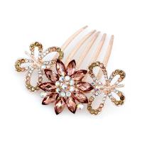 Tibetan Style Decorative Hair Comb, Flower, gold color plated, Korean style & for woman & with rhinestone, more colors for choice, 90x90mm, Sold By PC