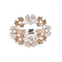 Zinc Alloy Pulling Spring Hair Clip with Resin Flower rose gold color plated Korean style & for woman & with rhinestone Sold By PC