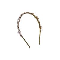 Zinc Alloy Hair Band with Plastic Pearl Flower gold color plated Korean style & for woman & with rhinestone 120mm Sold By PC