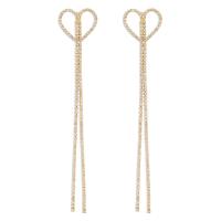 Zinc Alloy Tassel Earring Heart plated for woman & with rhinestone & hollow Sold By Pair