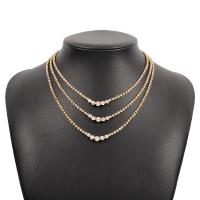 Zinc Alloy Necklace plated multilayer & for woman & with rhinestone Length Approx 15.15-19.29 Inch Sold By PC