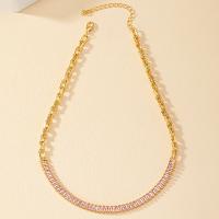 Tibetan Style Jewelry Necklace, with 7cm extender chain, gold color plated, fashion jewelry & micro pave cubic zirconia & for woman, pink, nickel, lead & cadmium free, Length:Approx 38 cm, Sold By PC
