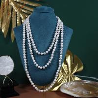 Naszyjnik z łańcuszka ze swetra z perłą słodkowodą, Perła naturalna słodkowodna, Naturalne & biżuteria moda & dla kobiety, biały, 6-7mm, sprzedawane na 150 cm Strand