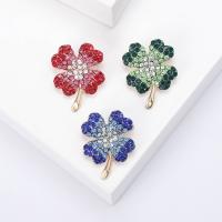 Tibetan Style Brooches, with Rhinestone, Four Leaf Clover, gold color plated, fashion jewelry & for woman, more colors for choice, nickel, lead & cadmium free, 22x28mm, Sold By PC