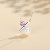 Cubic Zircon Micro Pave 925 Sterling Silver Necklace, with Shell Pearl, with 1.97inch extender chain, fashion jewelry & micro pave cubic zirconia & for woman, nickel, lead & cadmium free, 14x10mm, Length:Approx 15.74 Inch, Sold By PC