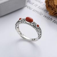 925 Sterling Silver Finger Rings with Yunnan Red Agate Antique finish fashion jewelry & for woman nickel lead & cadmium free 4.8mm Sold By PC
