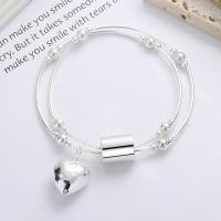 925 Sterling Silver Bangle Bracelet Heart bright silver color plated Double Layer & fashion jewelry & for woman nickel lead & cadmium free Length Approx 15-17 cm Sold By PC