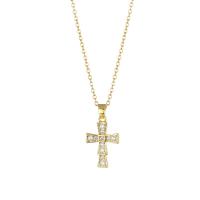 Stainless Steel Jewelry Necklace 304 Stainless Steel with 1.97inch extender chain Cross Vacuum Plating fashion jewelry & micro pave cubic zirconia & for woman golden Length Approx 15.75 Inch Sold By PC