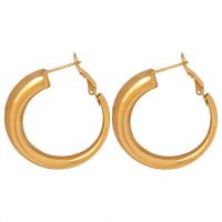 Boucle d'oreille Acier Titane, bijoux de mode & pour femme, doré, 34x33mm, Vendu par paire