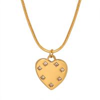 Titanium Steel Necklace, with 1.97inch extender chain, Heart, Vacuum Ion Plating, fashion jewelry & for woman & with rhinestone, golden, 18x15mm, Length:Approx 17.72 Inch, Sold By PC