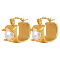 Titanium stål øreringe, med Glass Pearl, mode smykker & for kvinde, flere farver til valg, 17x15mm, Solgt af par