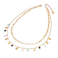 Titanstahl Halskette, mit Kunststoff Perlen, mit Verlängerungskettchen von 1.97inch, 18K vergoldet, Doppelschicht & Modeschmuck & für Frau, Länge:ca. 14.96 ZollInch, ca. 16.93 ZollInch, verkauft von PC