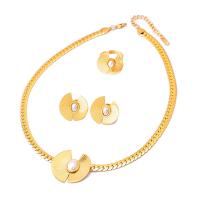 Jewelry Sets Stud Earring & finger ring & necklace Titanium Steel with 1.97inch extender chain plated three pieces & for woman golden Length Approx 16.54 Inch Sold By Set