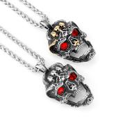 Titanium Steel Necklace, Skull, polished, different styles for choice & for man & with rhinestone, more colors for choice, 51x28mm, Length:60 cm, Sold By PC