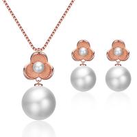 Zinc Alloy Jewelry Sets earring & necklace with Plastic Pearl rose gold color plated 2 pieces & for woman & with rhinestone rose gold color nickel lead & cadmium free 23*12mm Length Approx 15.75 Inch Sold By Set