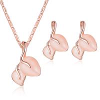 Zinc Alloy Jewelry Sets Stud Earring & necklace with Cats Eye rose gold color plated 2 pieces & fashion jewelry & for woman rose gold color nickel lead & cadmium free 20*13mm Length Approx 15.75 Inch Sold By Set