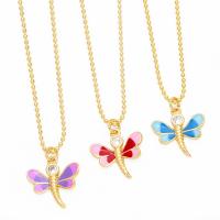 Cubic Zircon Micro Pave Brass Necklace Dragonfly plated fashion jewelry & micro pave cubic zirconia & enamel nickel lead & cadmium free Length 43 cm Sold By PC