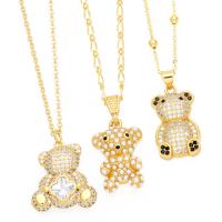 Cubic Zircon Micro Pave Brass Necklace, with Plastic Pearl, with 5cm extender chain, Bear, plated, fashion jewelry & different designs for choice & micro pave cubic zirconia, more colors for choice, nickel, lead & cadmium free, Length:45 cm, Sold By PC