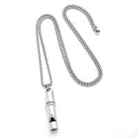 Zinklegierung Schmuck Halskette, mit 304 Edelstahl, Pfeifen, plattiert, Modeschmuck, Silberfarbe, frei von Nickel, Blei & Kadmium, 45x9mm, Länge:70 cm, verkauft von PC