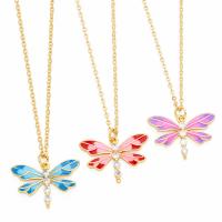 Cubic Zircon Micro Pave Brass Necklace with 5cm extender chain Dragonfly plated fashion jewelry & micro pave cubic zirconia & enamel nickel lead & cadmium free Length 45 cm Sold By PC