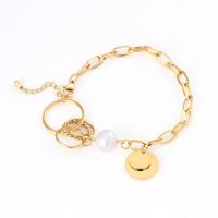 Stainless Steel Jewelry Bracelet 304 Stainless Steel Chain with Plastic Pearl plated fashion jewelry & for woman nickel lead & cadmium free Sold By PC