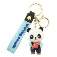 Tibetan Style Key Clasp, Soft PVC, with Tibetan Style, Panda, cute & Unisex & different styles for choice, skyblue, Sold By PC