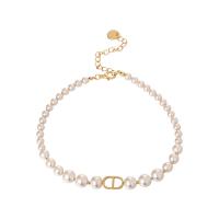 Collar de Aleación de Zinc, con Perlas plásticas, con 7CM extender cadena, chapado, para mujer, dorado, longitud:aproximado 35 cm, Vendido por UD